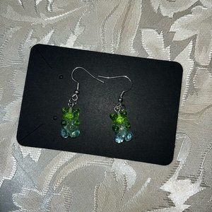 Handmade Ombre Green And Blue Gummy Bear Earrings